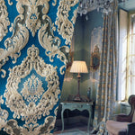 NEW Queen Marianna Novelty Ritz Neoclassical Brocade Satin Fabric - Teal