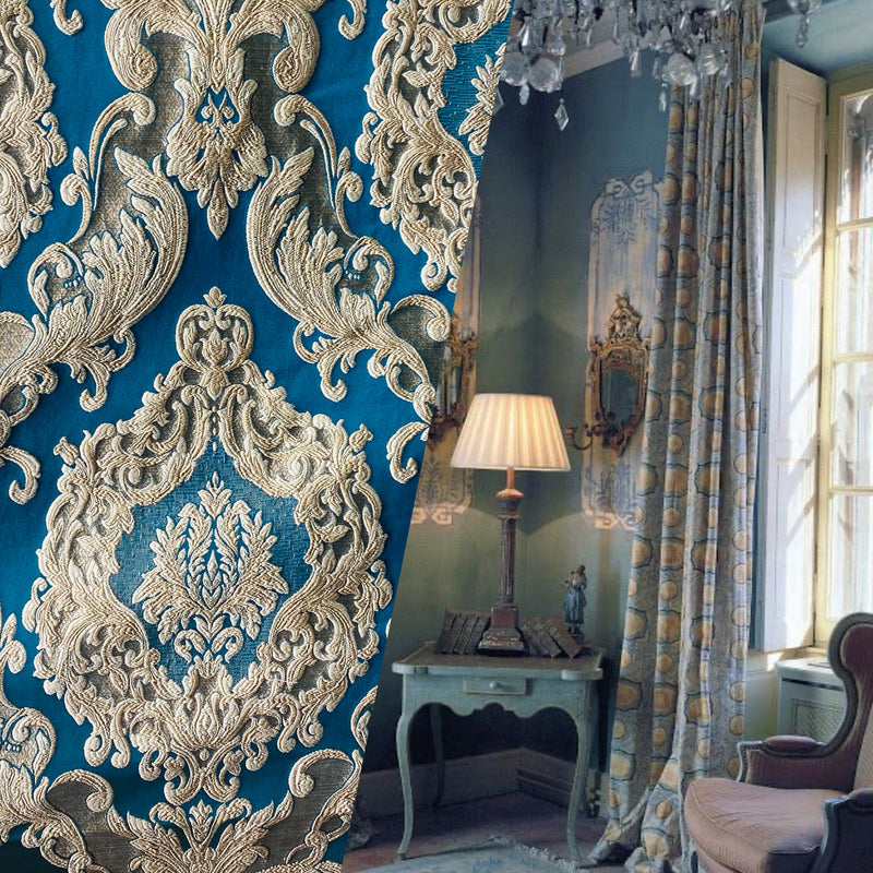 NEW Queen Marianna Novelty Ritz Neoclassical Brocade Satin Fabric - Teal