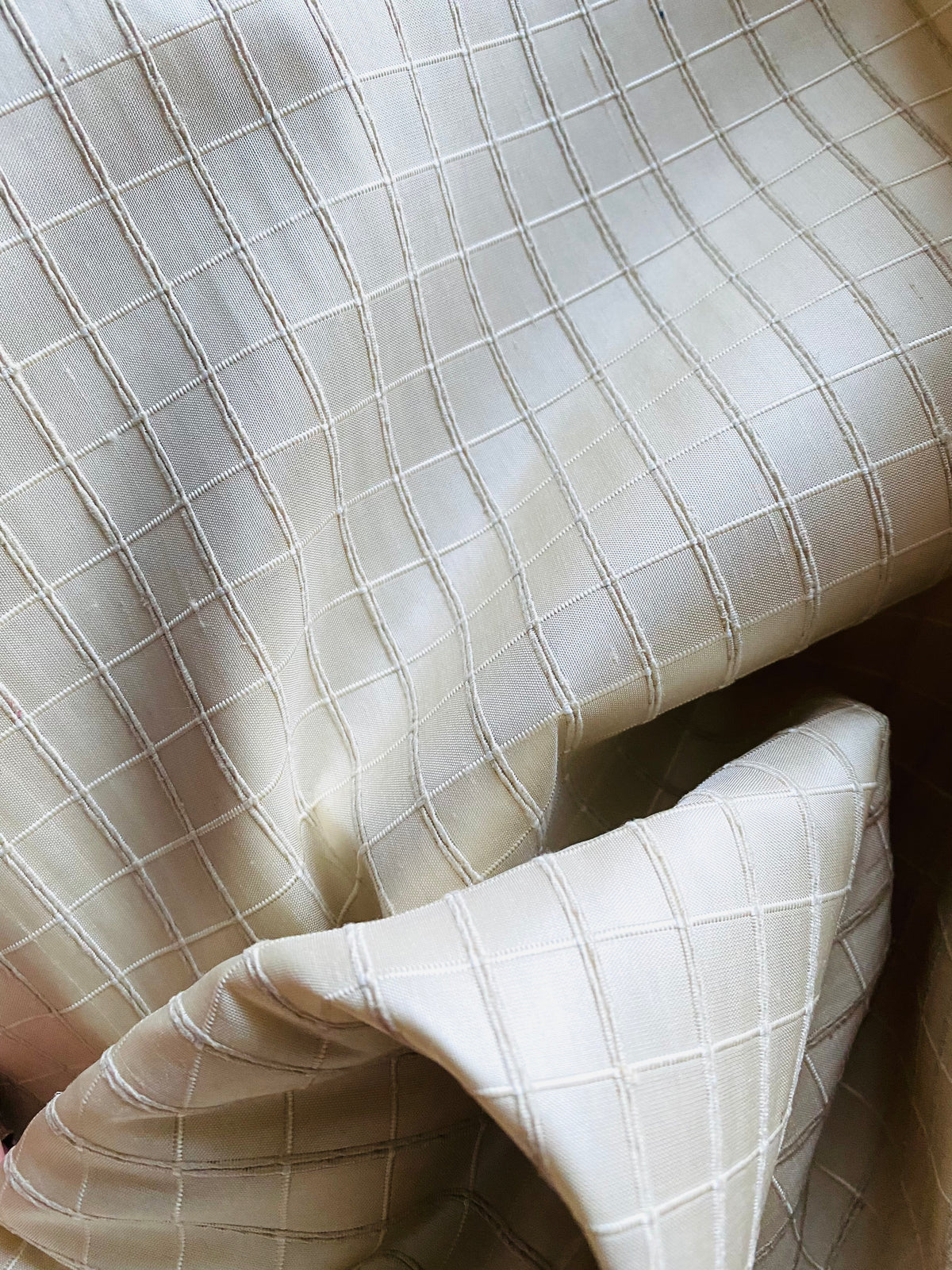 NEW Duchess Jenna 100% Silk Taffeta Fabric- Bone White with Embroidered Squares- SB_6_1 - Fancy Styles Fabric Pierre Frey Lee Jofa Brunschwig & Fils