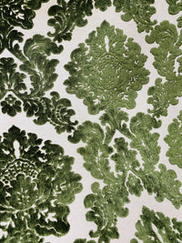 NEW! Duke Gabriel Designer Damask Burnout Chenille Velvet Fabric - Olive Green - Fancy Styles Fabric Pierre Frey Lee Jofa Brunschwig & Fils