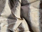 NEW Lady Kristen Designer 100% Silk Taffeta Embroidered Stripe Floral Fabric- Ice Blue & Warm Grey