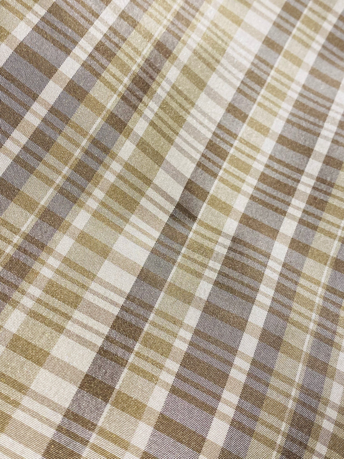 NEW Lady Riley Designer 100% Silk Taffeta Plaid Tartan Fabric- Gold, Taupe, and Cream SB_6_39 - Fancy Styles Fabric Pierre Frey Lee Jofa Brunschwig & Fils