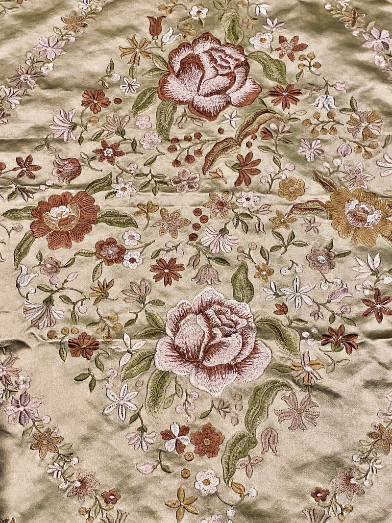 NEW! King Louis XIV Novelty 100% Silk Jacquard Embroidered Floral Upholstery Fabric - Green Champagne
