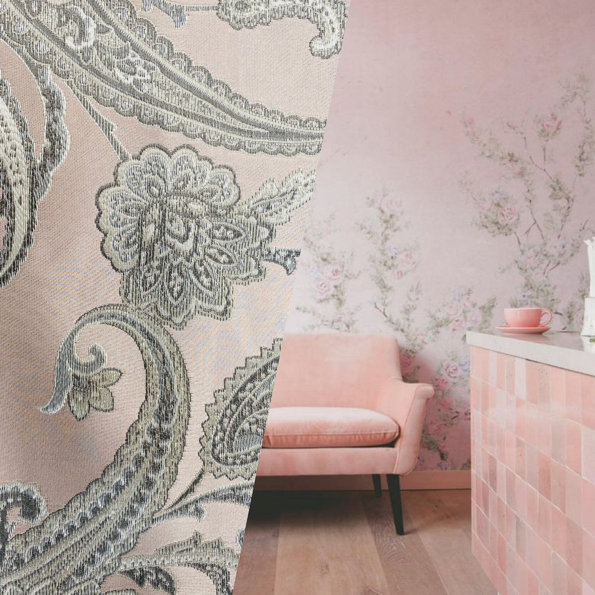 NEW Queen Kat Jacquard Satin Paisley Fabric Made in Italy- Upholstery & Drapery- Pink - Fancy Styles Fabric Pierre Frey Lee Jofa Brunschwig & Fils