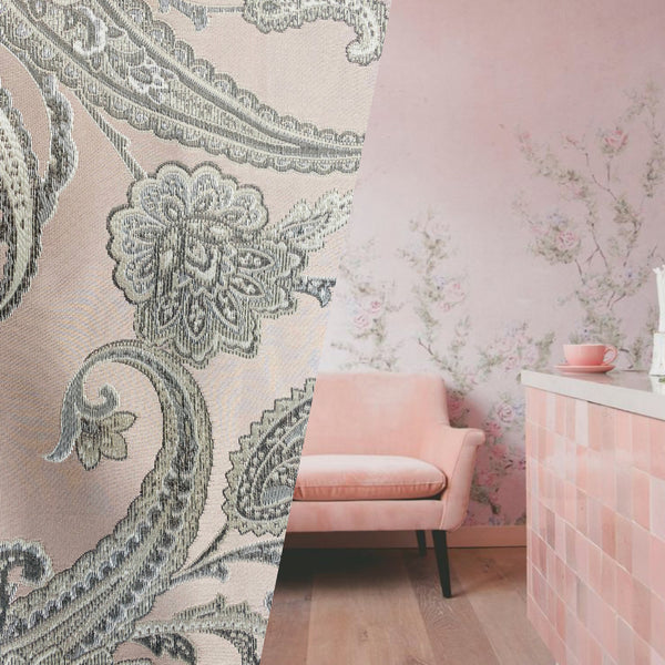 NEW Queen Kat Jacquard Satin Paisley Fabric Made in Italy- Upholstery & Drapery- Pink - Fancy Styles Fabric Pierre Frey Lee Jofa Brunschwig & Fils
