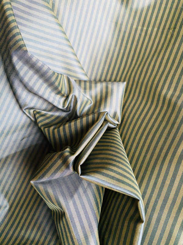 NEW Lady Bernadette 100% Silk Taffeta Fabric with 1/8” Grey and Gold Pinstripes SB_8_51 - Fancy Styles Fabric Pierre Frey Lee Jofa Brunschwig & Fils