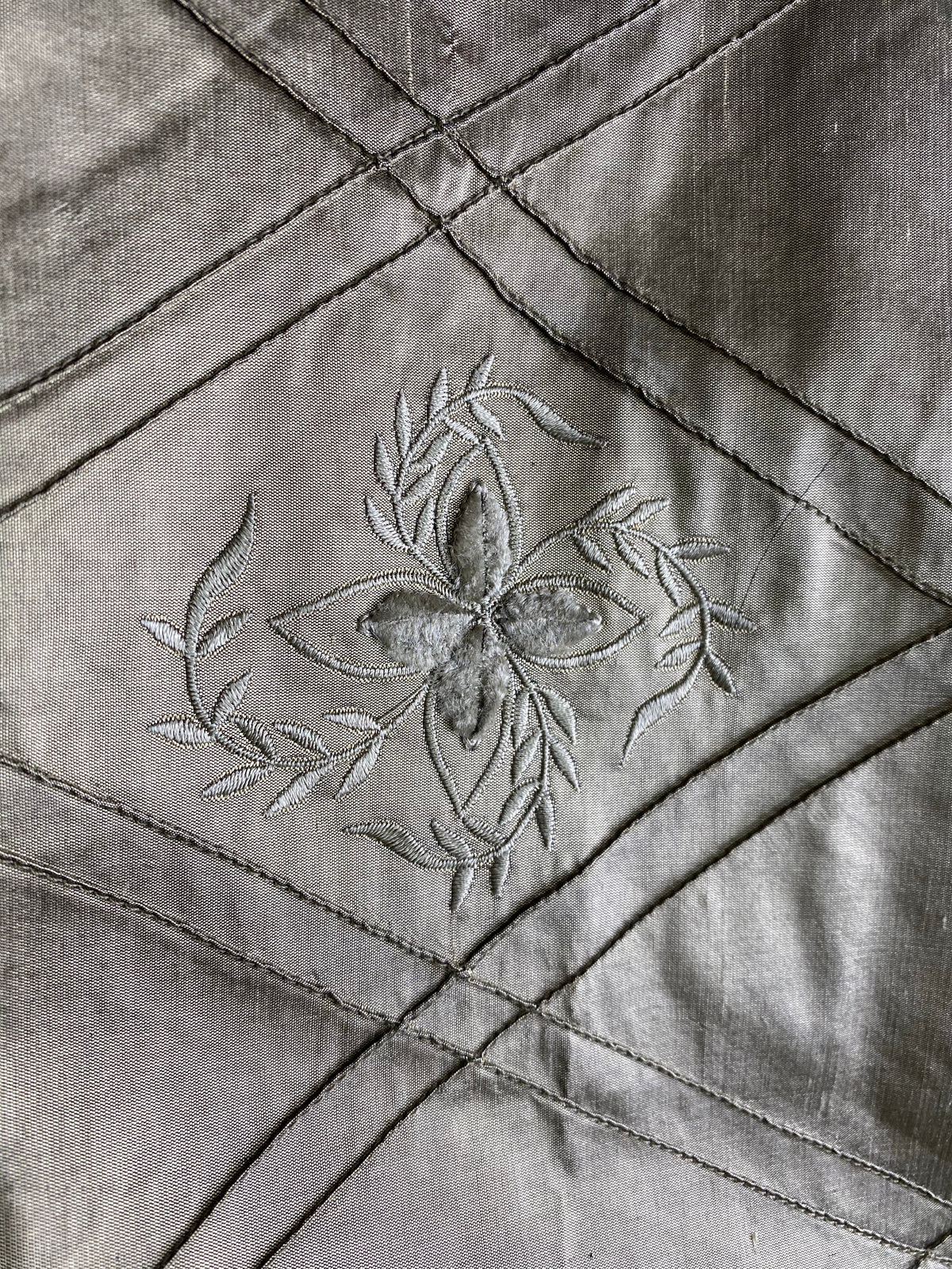 NEW! SALE! Miss Kiley 100% Silk Dupioni Diamond Fabric - Velvet Floral Embroidered Grey Silver - Fancy Styles Fabric Pierre Frey Lee Jofa Brunschwig & Fils