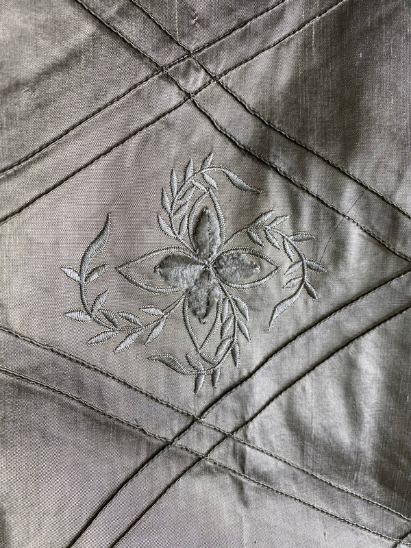 NEW! SALE! Miss Kiley 100% Silk Dupioni Diamond Fabric - Velvet Floral Embroidered Grey Silver - Fancy Styles Fabric Pierre Frey Lee Jofa Brunschwig & Fils