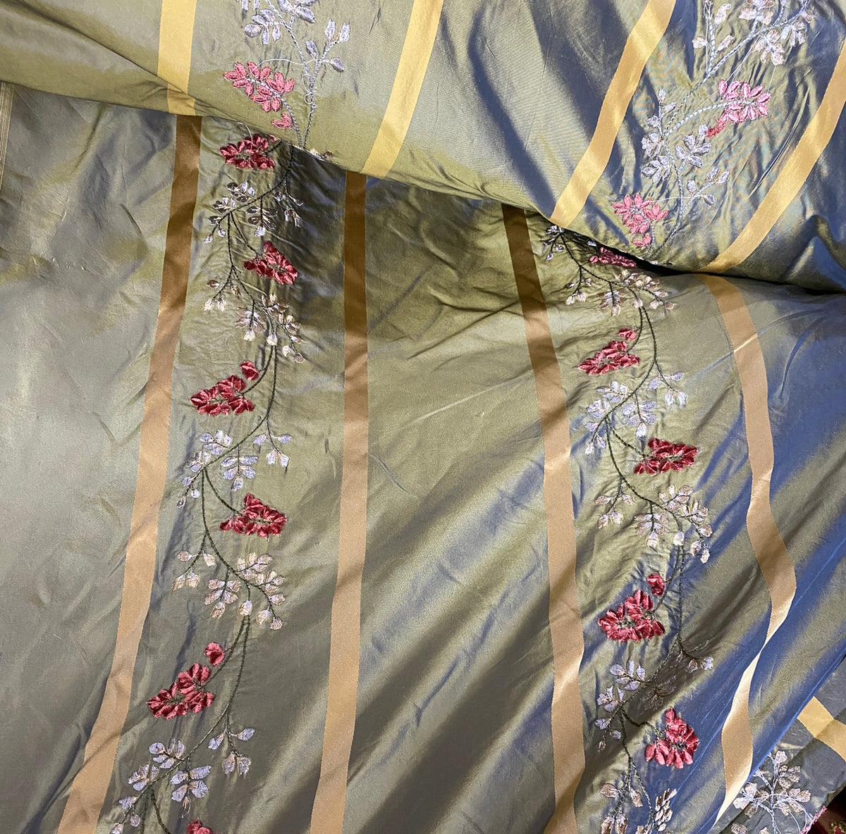 NEW Designer Lady Lana 100% Silk Taffeta Embroidery Fabric - Aqua Silver Marine - Fancy Styles Fabric Pierre Frey Lee Jofa Brunschwig & Fils
