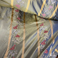 NEW Designer Lady Lana 100% Silk Taffeta Embroidery Fabric - Aqua Silver Marine - Fancy Styles Fabric Pierre Frey Lee Jofa Brunschwig & Fils