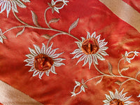 NEW Duchess Getty 100% Silk Taffeta Embroidered Scroll Stripe Floral Motif Cream Red with Gold Iridescence - Fancy Styles Fabric Pierre Frey Lee Jofa Brunschwig & Fils