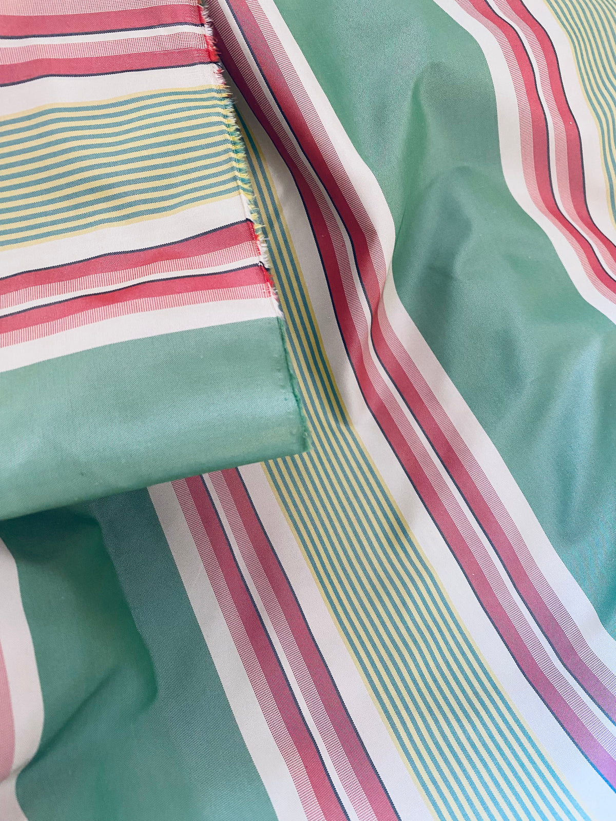 NEW Queen Rosa 100% Silk Taffeta Striped Fabric - Green and Pink - Fancy Styles Fabric Pierre Frey Lee Jofa Brunschwig & Fils