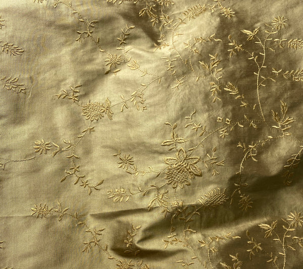 NEW Lady Aster 100% Silk Dupioni Embroidered Floral Fabric - Gold - Fancy Styles Fabric Pierre Frey Lee Jofa Brunschwig & Fils