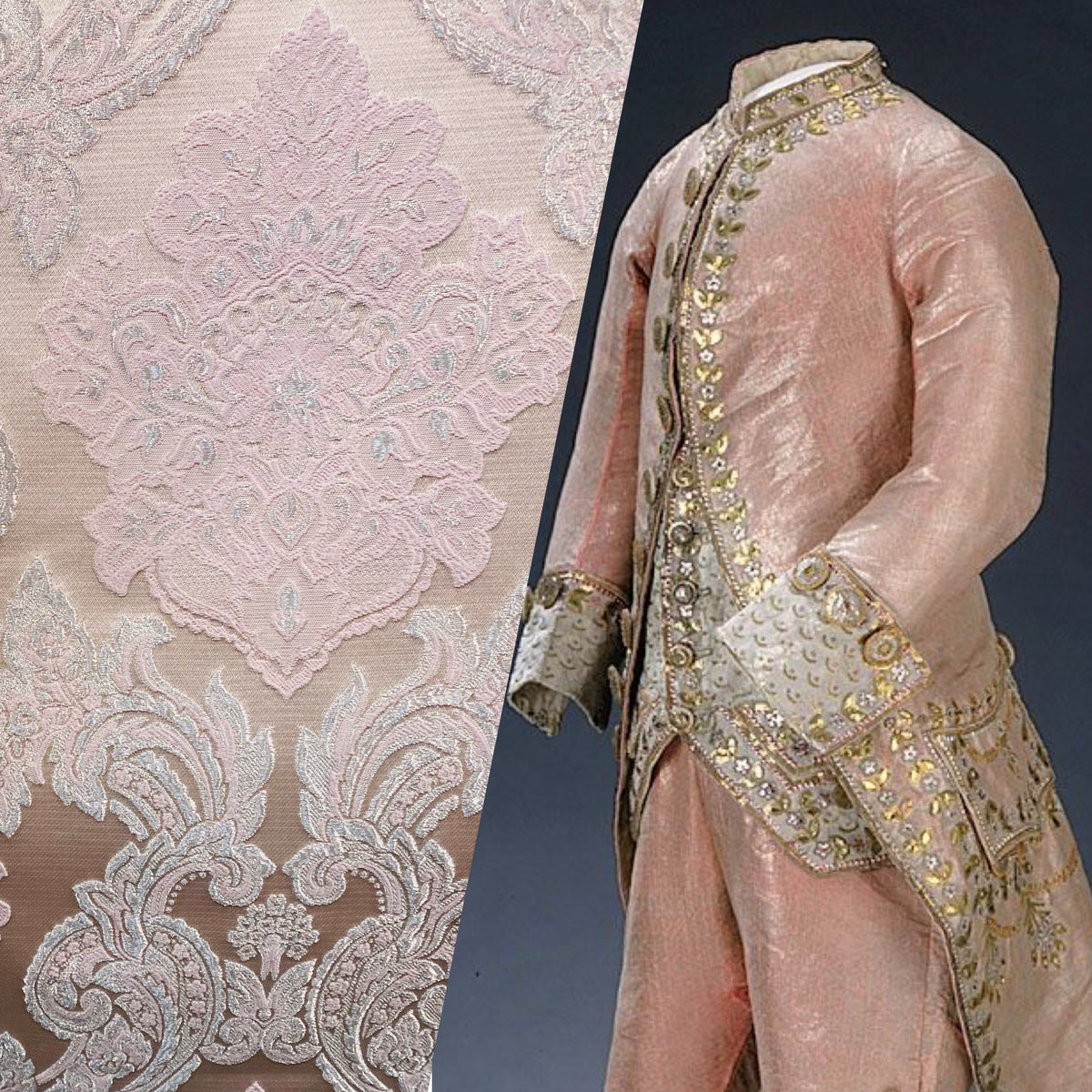 NEW King Rufus Brocade Satin Damask Decorating & Upholstery Fabric- Antique Pink - Fancy Styles Fabric Pierre Frey Lee Jofa Brunschwig & Fils