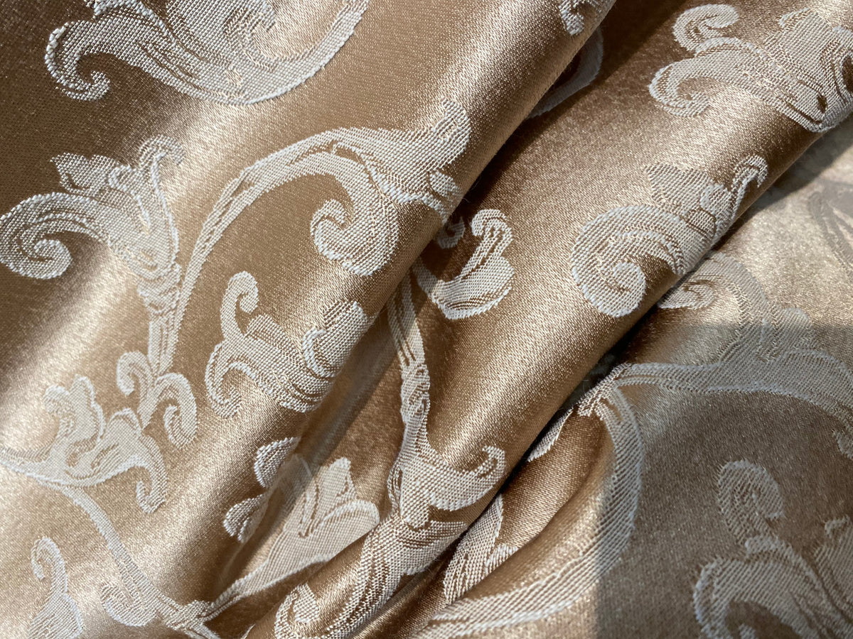 NEW Sir Smith Satin Swirl Leaf Motif Upholstery & Decorating Fabric- Gold - Fancy Styles Fabric Pierre Frey Lee Jofa Brunschwig & Fils