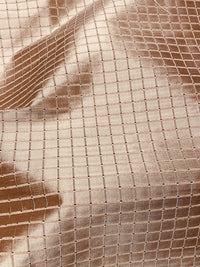 NEW Duchess Jenna 100% Silk Taffeta Fabric- Rose Gold with Embroidered Squares- SB_6_5 - Fancy Styles Fabric Pierre Frey Lee Jofa Brunschwig & Fils