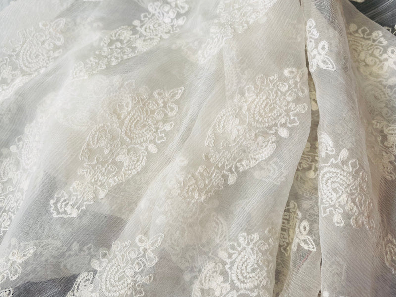 NEW Lady Di Novelty Bridal Couture 100% Silk Crinkle Chiffon Lace Fabric