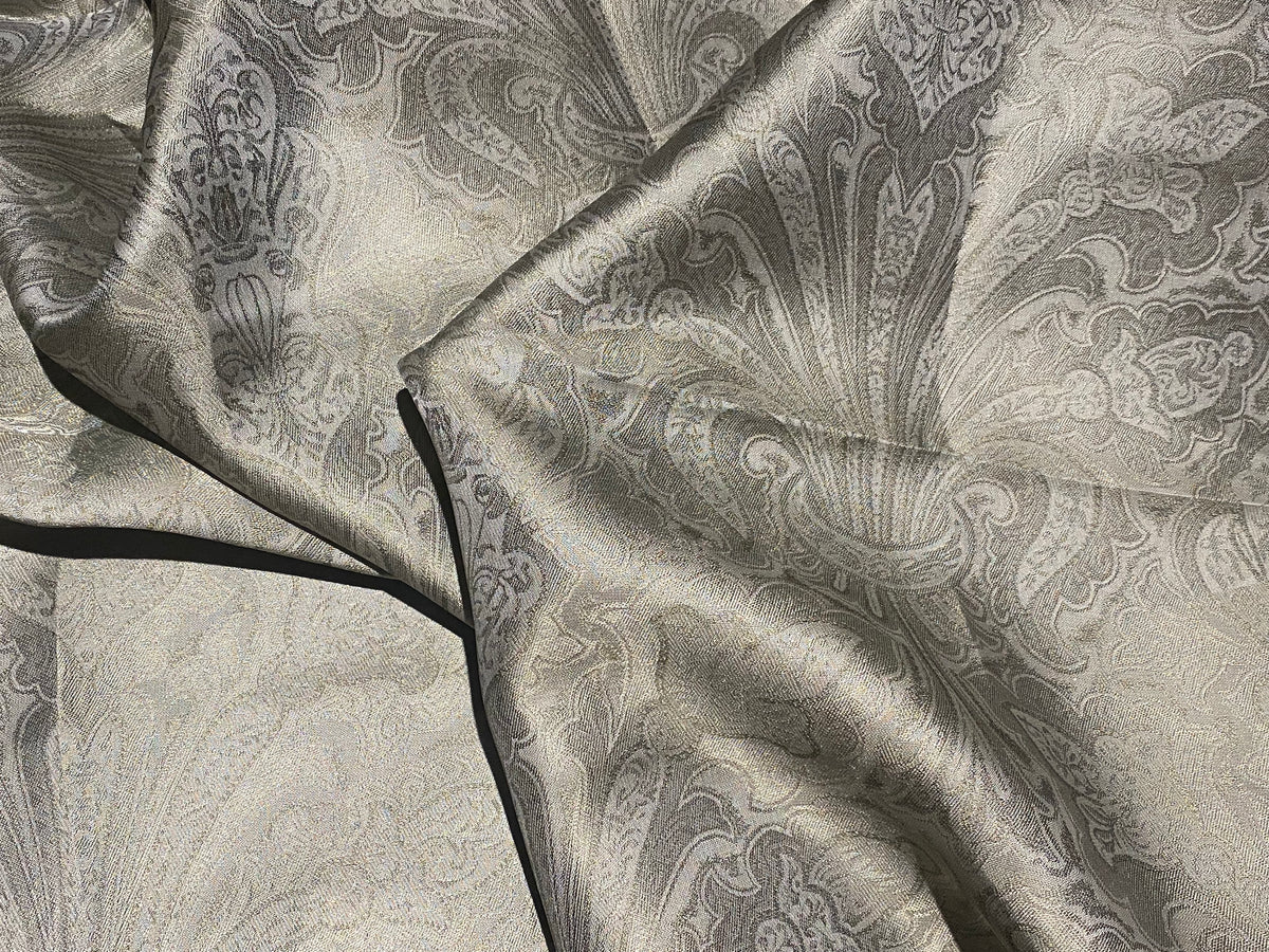 NEW Queen Lita 100% Silk Jacquard Lightweight Paisley Fabric - Grey- SB_8_4 - Fancy Styles Fabric Pierre Frey Lee Jofa Brunschwig & Fils