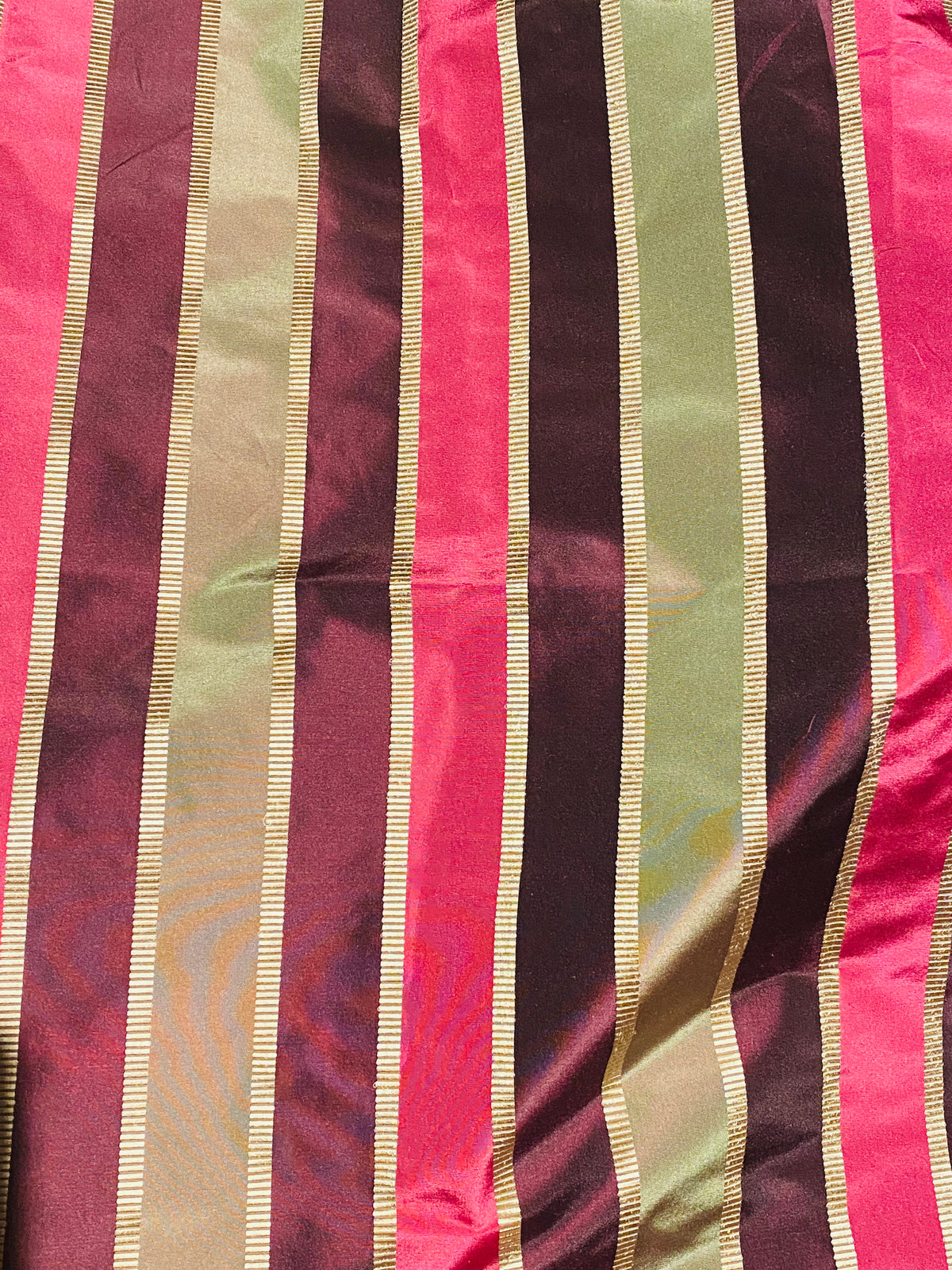 NEW Lady Marandem 100% Silk Taffeta Purple, Pink, Green Gold Satin Ribbon Stripe Fabric SB_8_40 - Fancy Styles Fabric Pierre Frey Lee Jofa Brunschwig & Fils