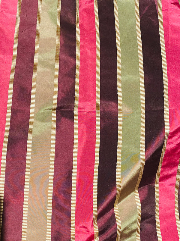 NEW Lady Marandem 100% Silk Taffeta Purple, Pink, Green Gold Satin Ribbon Stripe Fabric SB_8_40 - Fancy Styles Fabric Pierre Frey Lee Jofa Brunschwig & Fils