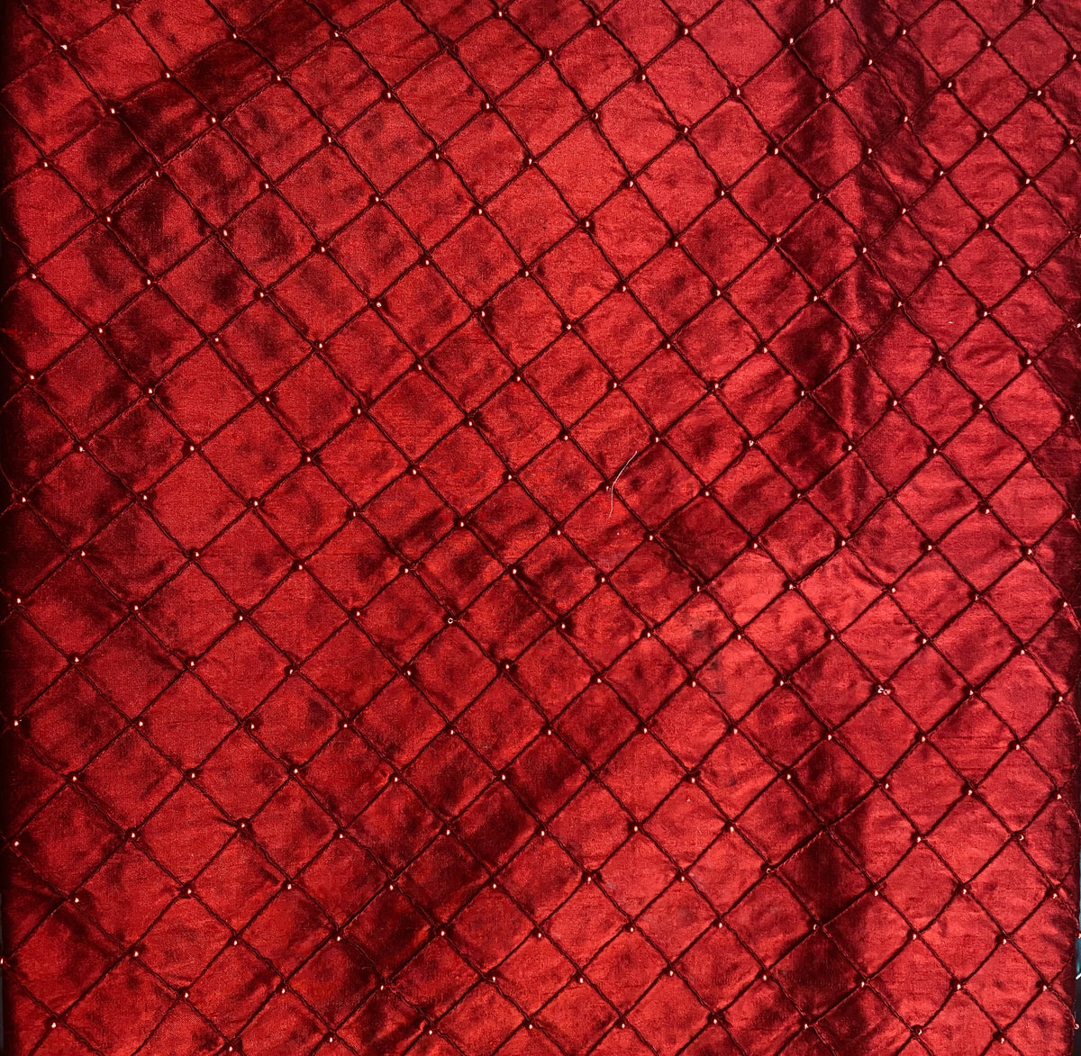 NEW Queen Pearl 100% Silk Dupioni Pintuck Diamond Fabric with Pearls - Red - Fancy Styles Fabric Pierre Frey Lee Jofa Brunschwig & Fils