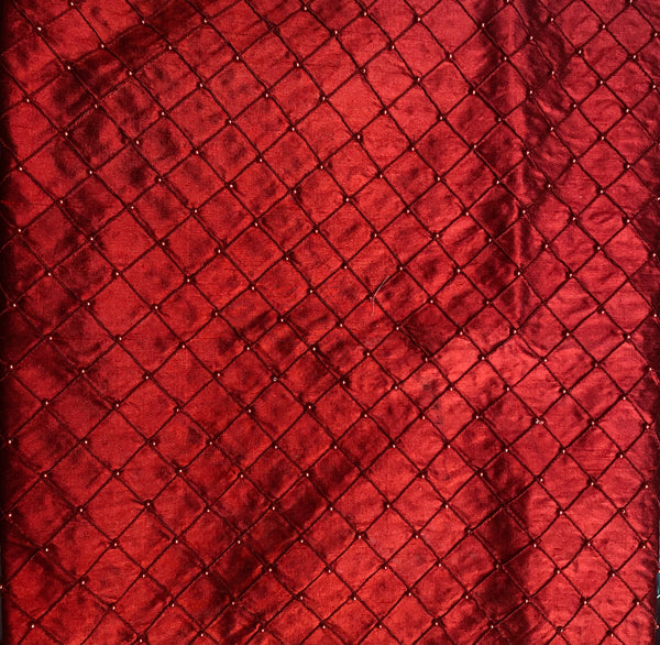NEW Queen Pearl 100% Silk Dupioni Pintuck Diamond Fabric with Pearls - Red - Fancy Styles Fabric Pierre Frey Lee Jofa Brunschwig & Fils