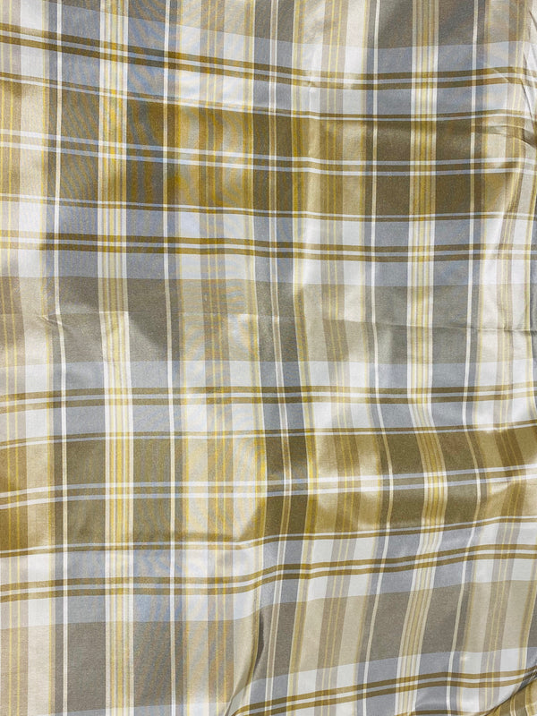 NEW Lady Riddle Designer 100% Silk Taffeta Plaid Tartan Fabric -Gold and Grey SB_6_20 - Fancy Styles Fabric Pierre Frey Lee Jofa Brunschwig & Fils