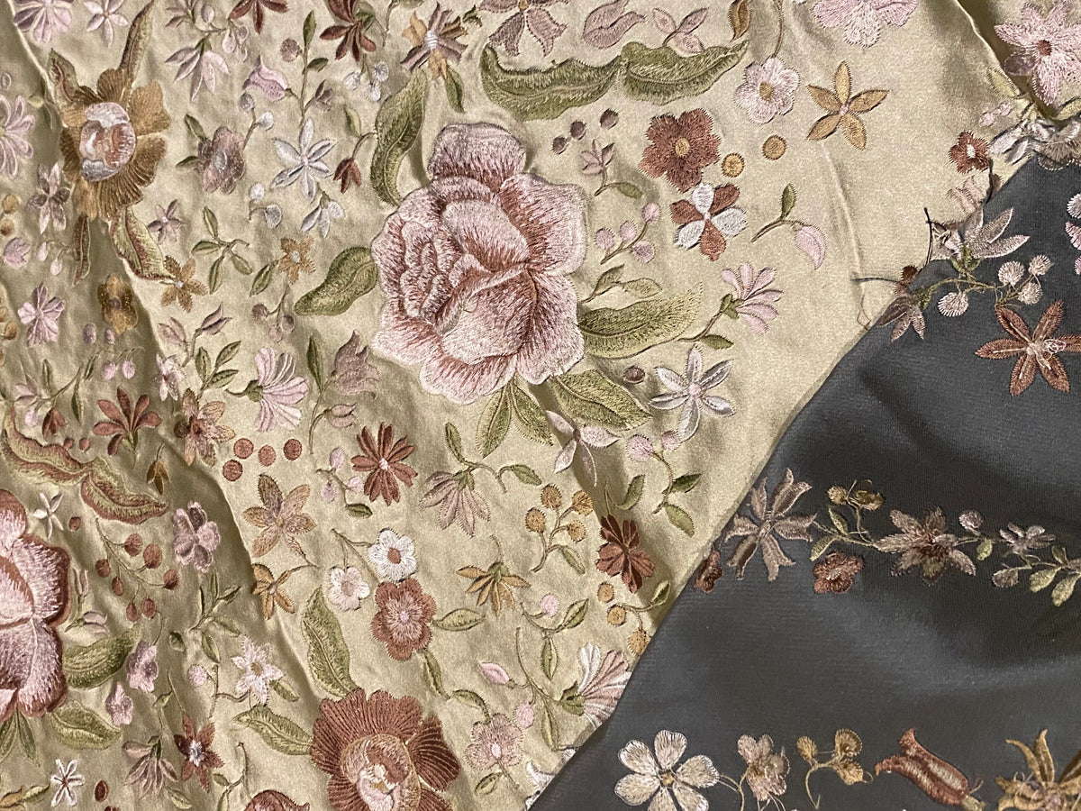 NEW! King Louis XIV Novelty 100% Silk Jacquard Embroidered Floral Upholstery Fabric - Green Champagne - Fancy Styles Fabric Pierre Frey Lee Jofa Brunschwig & Fils