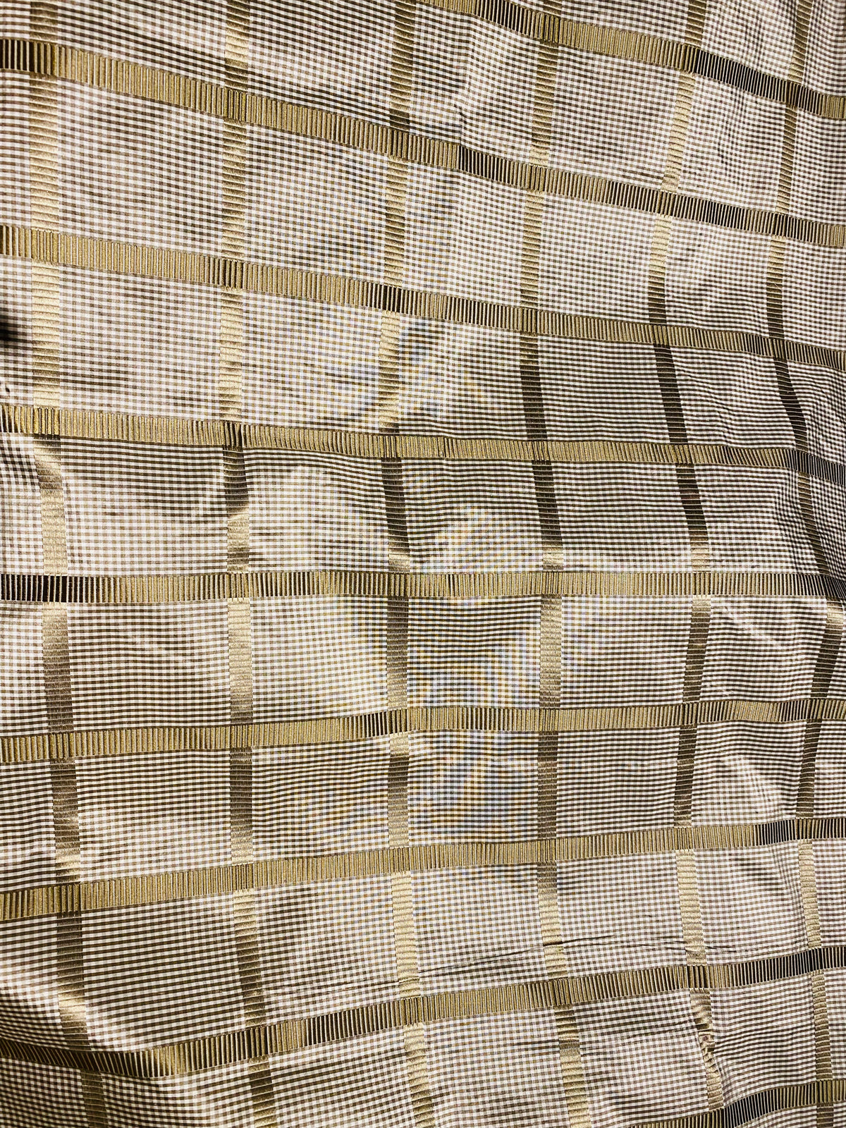 NEW Miss Jaqueline Designer 100% Silk Taffeta Gingham Ribbon Square Stripes Fabric - Old Gold SB_6_29 - Fancy Styles Fabric Pierre Frey Lee Jofa Brunschwig & Fils