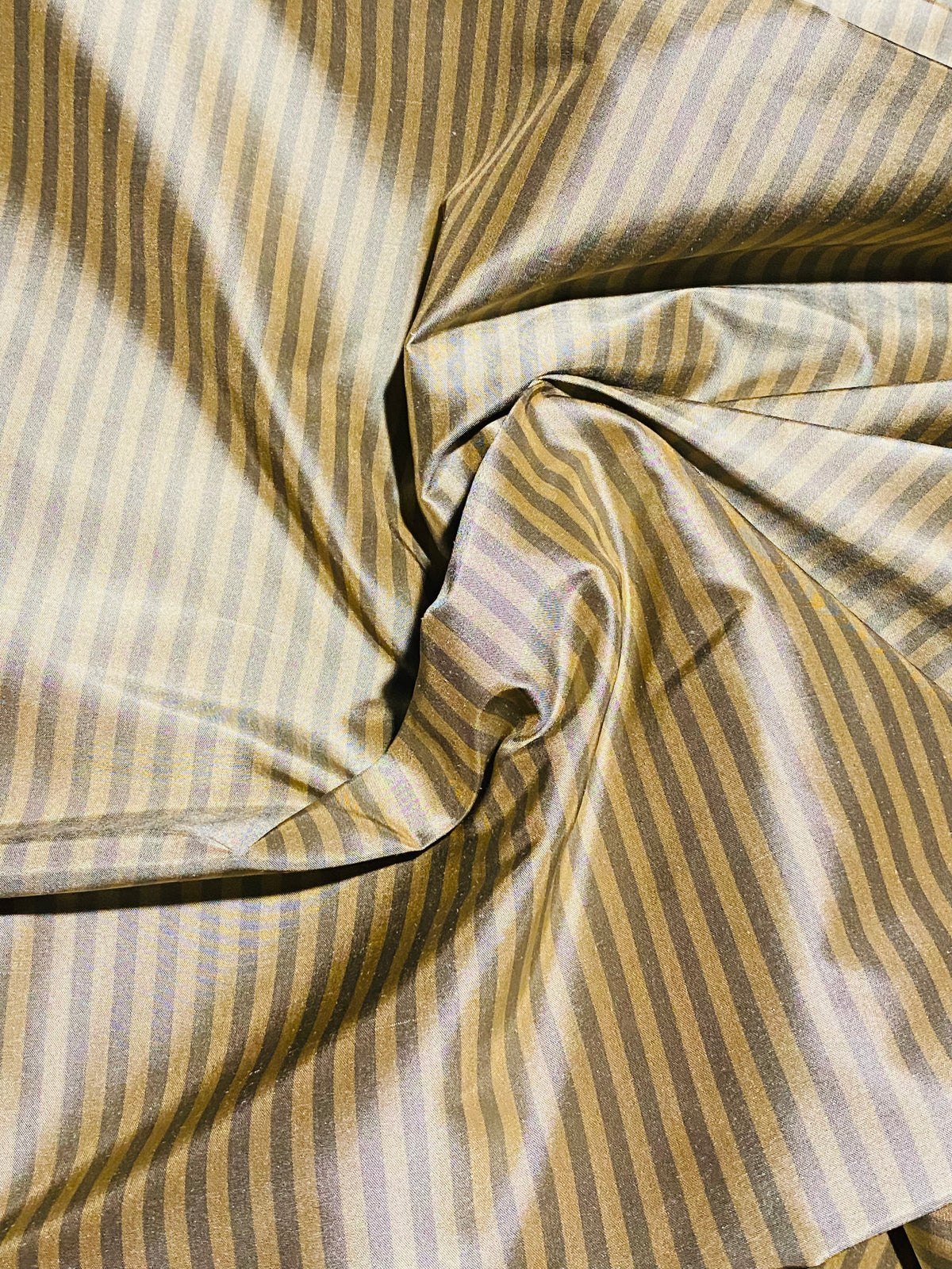 NEW Prince Derek 100% Silk Taffeta 1/4” Stripe Fabric - Grey and Gold - Fancy Styles Fabric Pierre Frey Lee Jofa Brunschwig & Fils