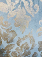 NEW! Lady Calentine Designer Burnout Antique Inspired Velvet Fabric Light Blue And Gold