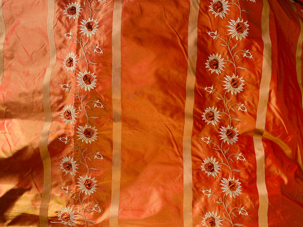 NEW Duchess Getty 100% Silk Taffeta Embroidered Scroll Stripe Floral Motif Cream Red with Gold Iridescence - Fancy Styles Fabric Pierre Frey Lee Jofa Brunschwig & Fils