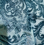 NEW Queen Isabella Designer Damask Burnout Chenille Velvet Fabric Peacock Blue - Fancy Styles Fabric Pierre Frey Lee Jofa Brunschwig & Fils