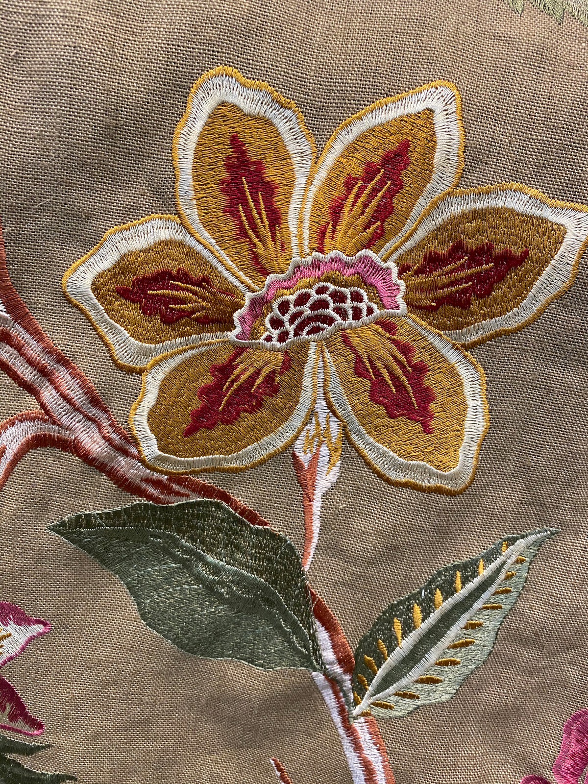 NEW! Lady Flora Novelty Imported 100% Linen Embroidered Oversized Floral Fabric - Fancy Styles Fabric Pierre Frey Lee Jofa Brunschwig & Fils