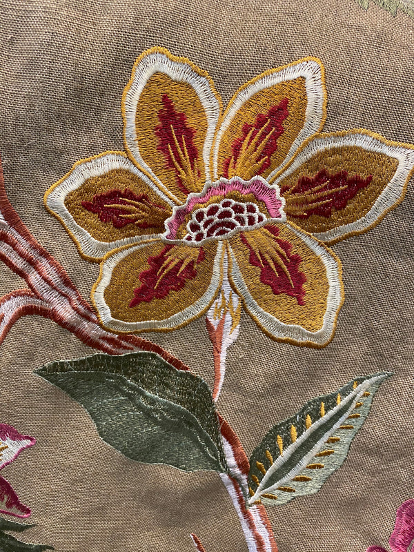 NEW! Lady Flora Novelty Imported 100% Linen Embroidered Oversized Floral Fabric - Fancy Styles Fabric Pierre Frey Lee Jofa Brunschwig & Fils