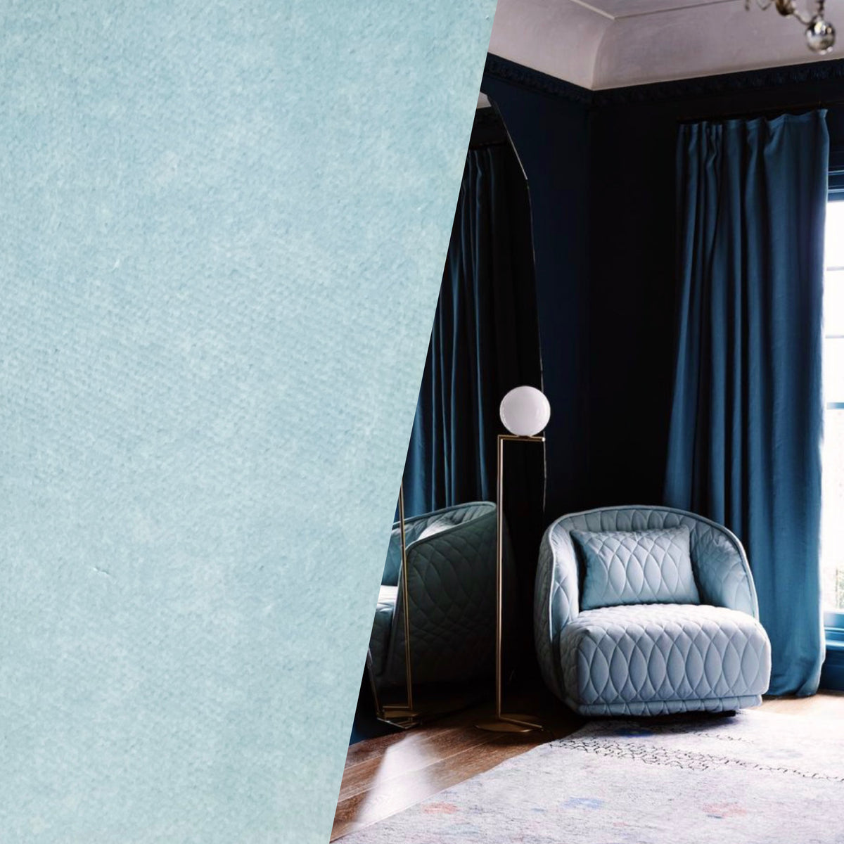 NEW! Princess Piama - Made in England- Soft Solid Cotton Blend Velvet Fabric in Sky Blue - Fancy Styles Fabric Pierre Frey Lee Jofa Brunschwig & Fils