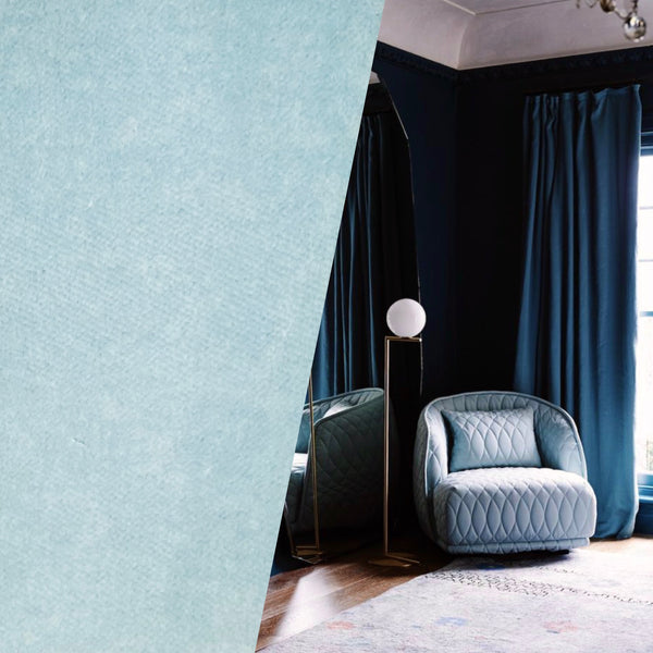 NEW! Princess Piama - Made in England- Soft Solid Cotton Blend Velvet Fabric in Sky Blue - Fancy Styles Fabric Pierre Frey Lee Jofa Brunschwig & Fils