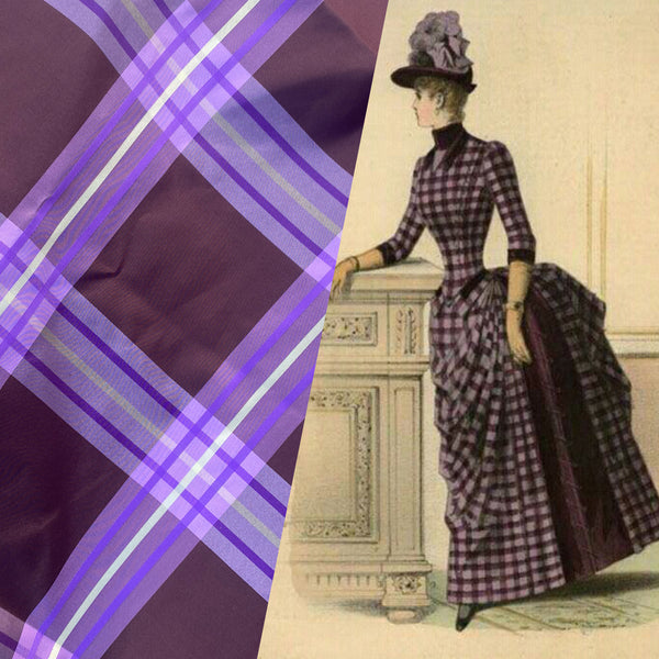 NEW Lady Alexandra 100% Silk Taffeta Brown Purple Plaid Tartan Fabric SB_1_14 - Fancy Styles Fabric Pierre Frey Lee Jofa Brunschwig & Fils