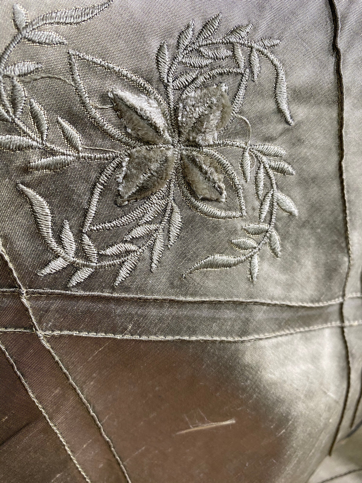 NEW! SALE! Miss Kiley 100% Silk Dupioni Diamond Fabric - Velvet Floral Embroidered Grey Silver - Fancy Styles Fabric Pierre Frey Lee Jofa Brunschwig & Fils