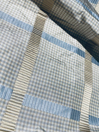 NEW Miss Jaqueline Designer 100% Silk Taffeta Gingham Ribbon Square Stripes Fabric - Blue and Gold SB_6_28 - Fancy Styles Fabric Pierre Frey Lee Jofa Brunschwig & Fils