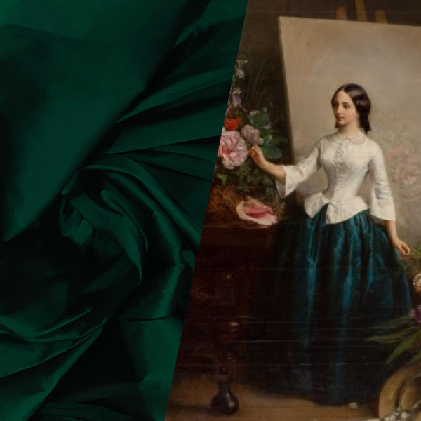 NEW Lady Frank Light Designer “Faux Silk” Taffeta Fabric Made in Italy Emerald Green with Black Iridescence - Fancy Styles Fabric Pierre Frey Lee Jofa Brunschwig & Fils