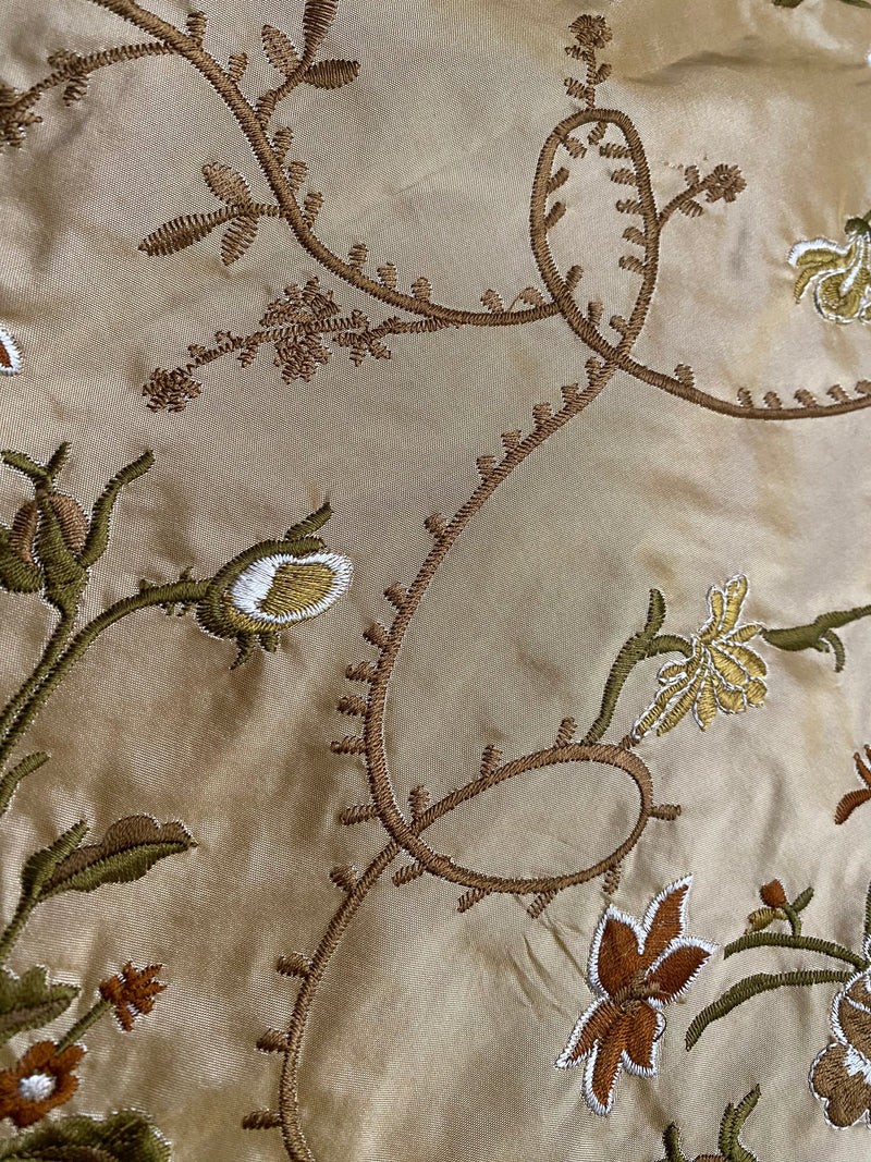 Fat Quarter: Queen Dragonia Novelty 100% Silk Dupioni Embroidered Floral Fabric - Gold
