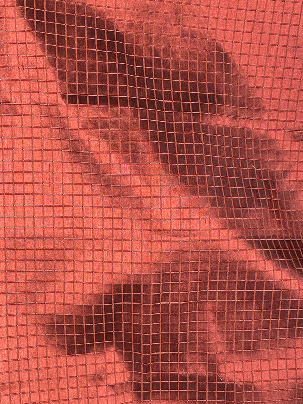 NEW Duchess Jenna 100% Silk Taffeta Fabric- Burnt Cranberry with Embroidered Squares- SB_6_3 - Fancy Styles Fabric Pierre Frey Lee Jofa Brunschwig & Fils