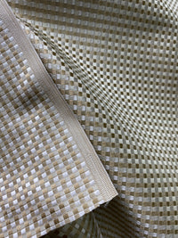 NEW Queen Alyssa 100% Silk Taffeta Basketweave Motif Fabric - Gold, Grey, Cream - Fancy Styles Fabric Pierre Frey Lee Jofa Brunschwig & Fils