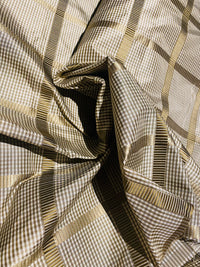 NEW Miss Jaqueline Designer 100% Silk Taffeta Gingham Ribbon Square Stripes Fabric - Old Gold SB_6_29 - Fancy Styles Fabric Pierre Frey Lee Jofa Brunschwig & Fils