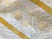 NEW Duchess Jezebel 100% Silk Taffeta Embroidered Scroll Stripe Floral Motif Cream White and Gold - Fancy Styles Fabric Pierre Frey Lee Jofa Brunschwig & Fils