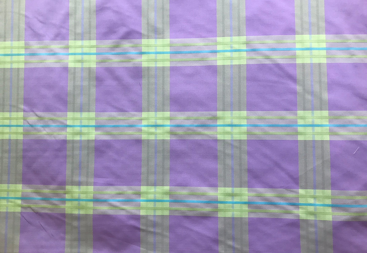 NEW! SALE! Lady Latilda 100% Silk Taffeta Plaid Tartan Ribbon Fabric Electric Lavender Lime - Fancy Styles Fabric Pierre Frey Lee Jofa Brunschwig & Fils
