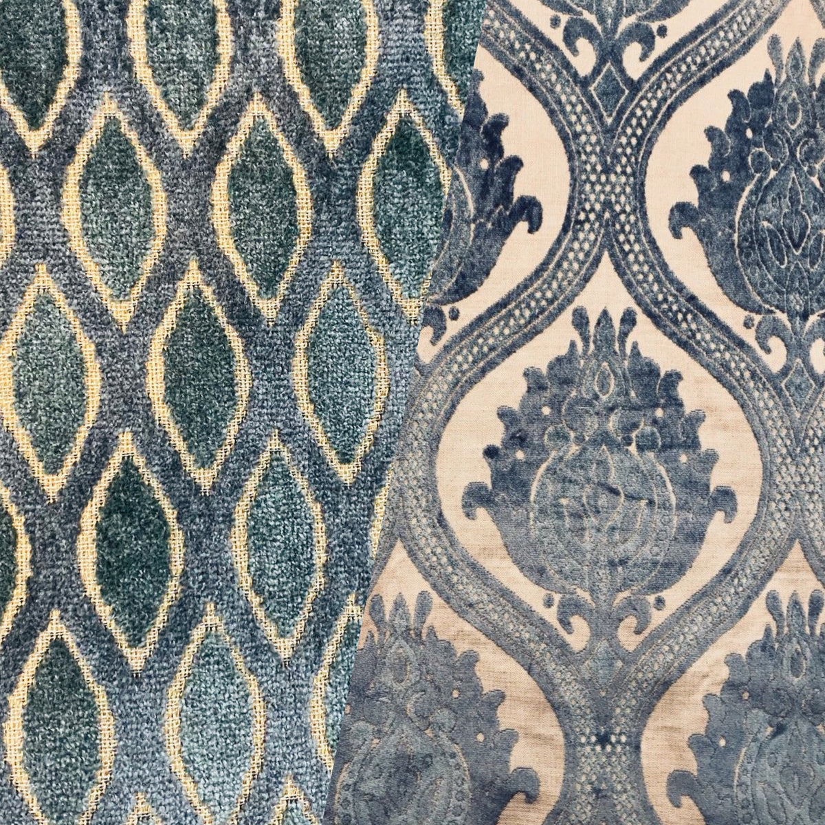NEW King Roland Burnout Diamond Chenille Velvet Fabric Upholstery Blue - Fancy Styles Fabric Pierre Frey Lee Jofa Brunschwig & Fils