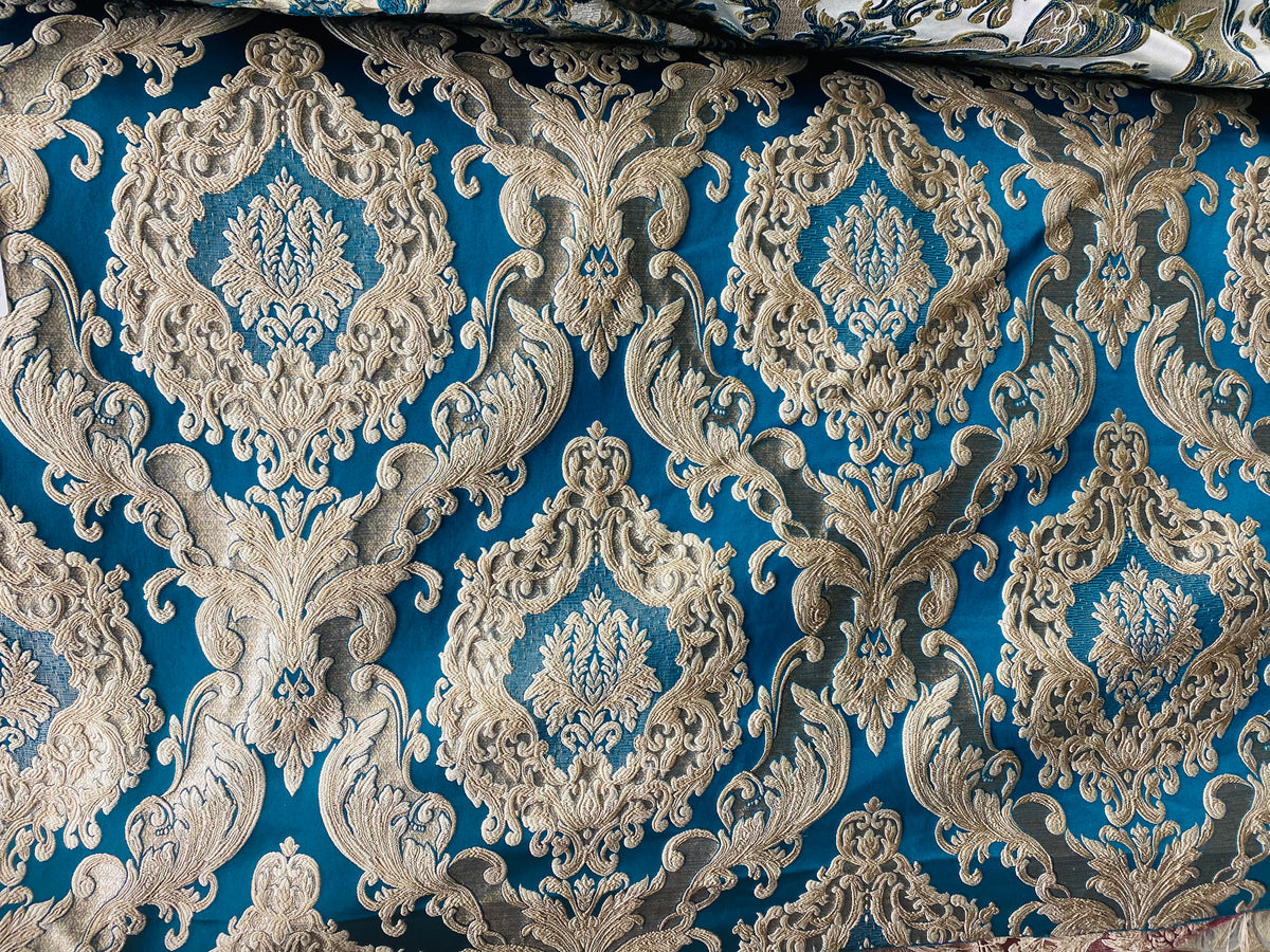 NEW Queen Marianna Novelty Ritz Neoclassical Brocade Satin Fabric - Teal Blue - Fancy Styles Fabric Pierre Frey Lee Jofa Brunschwig & Fils