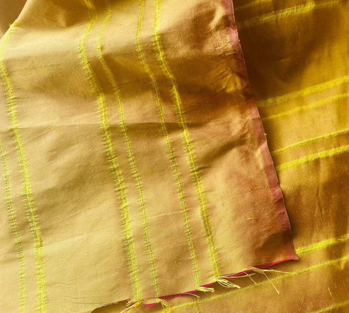 NEW Duchess Mendez Yellow and Pink Sunset Stripe 100% Silk Dupioni Fabric - Fancy Styles Fabric Pierre Frey Lee Jofa Brunschwig & Fils